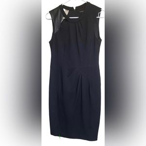 Nanette Lepore Dress Womens 4 Black Asteroid Sleeveless Leather Trim Knit Sheath
